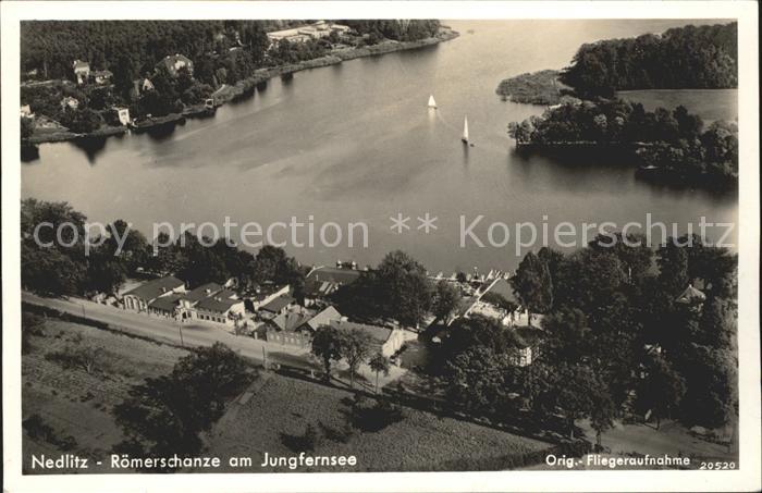 Nedlitz Potsdam Fliegeraufnahme Wirtshaus Roemerschanze am Jungfernsee