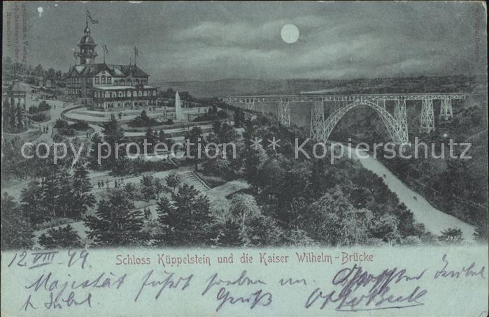 Muengsten Schloss Kueppelstein Kaiser Wilhelm Bruecke bei Nacht