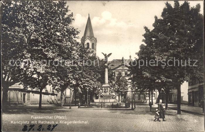 Frankenthal Pfalz Marktplatz mit Rathaus und Kriegerdenkmal