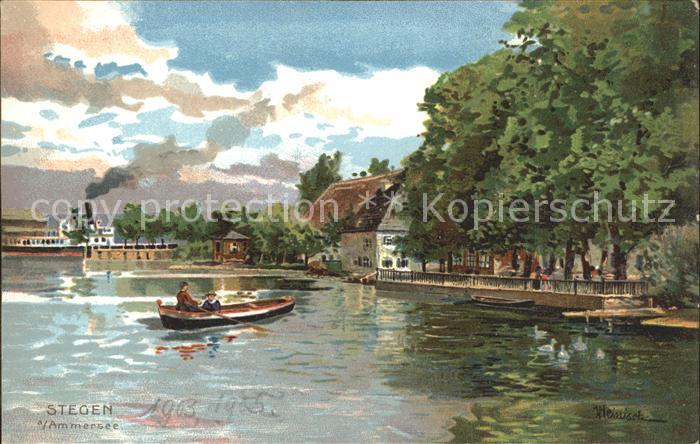 Stegen Ammersee See Boote Kuenstlerkarte