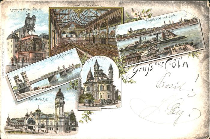 Koeln Rhein Schiffbruecke Deutz Eisenbahnbruecke St. Apostelkirche