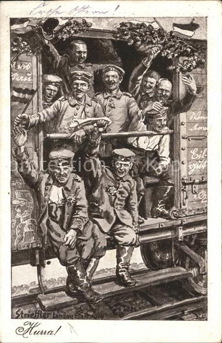 Landau Pfalz Soldaten im Zug Zeichnung