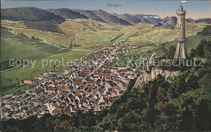 Ebingen Kuenstlerkarte Vogelperspektive mit Turm