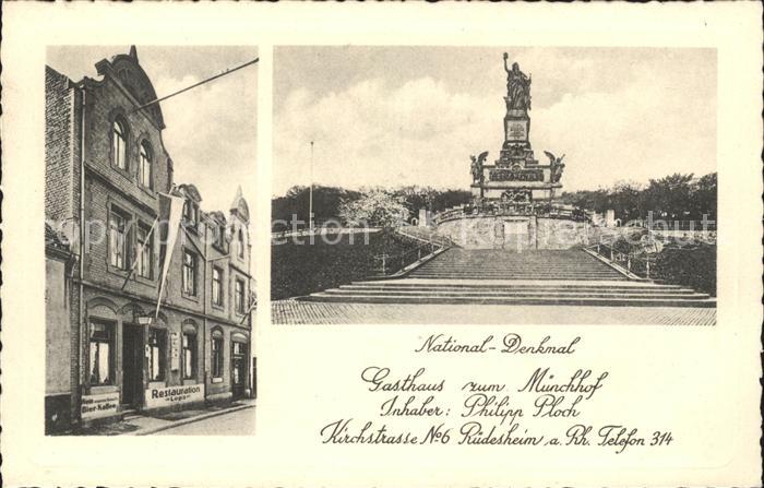 Ruedesheim Rhein Gasthaus zum Muenchhof Nationaldenkmal