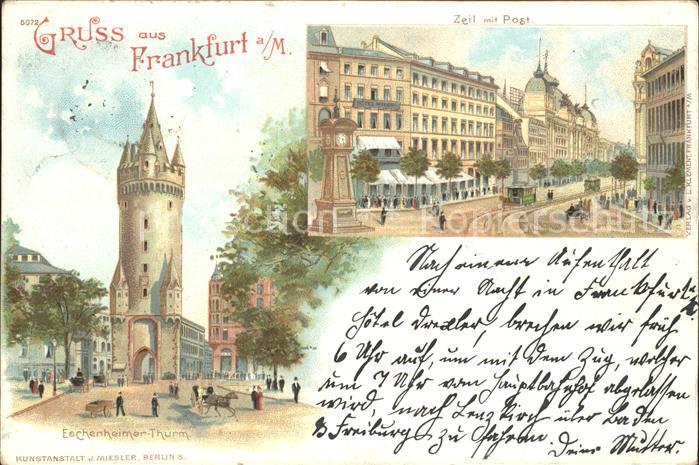 Frankfurt Main Zeil mit Post Strassenbahn Eschenheimer Turm