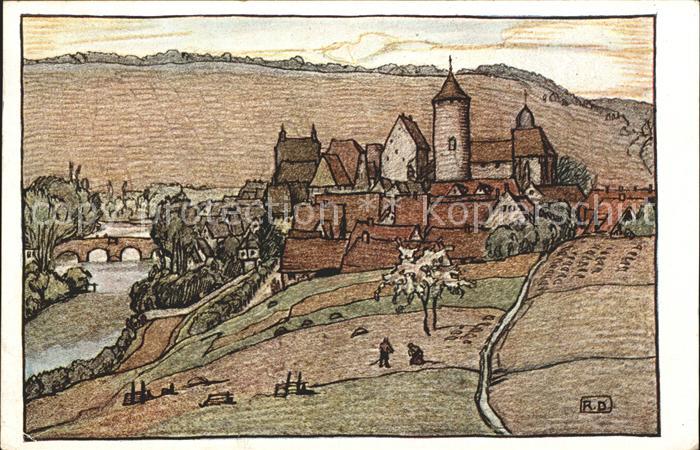 Besigheim Kuenstlerkarte Aquarell R. Duschek