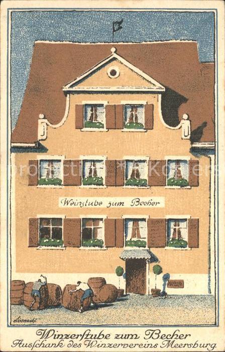 Meersburg Bodensee Weinstube zum Becher Kuenstlerkarte