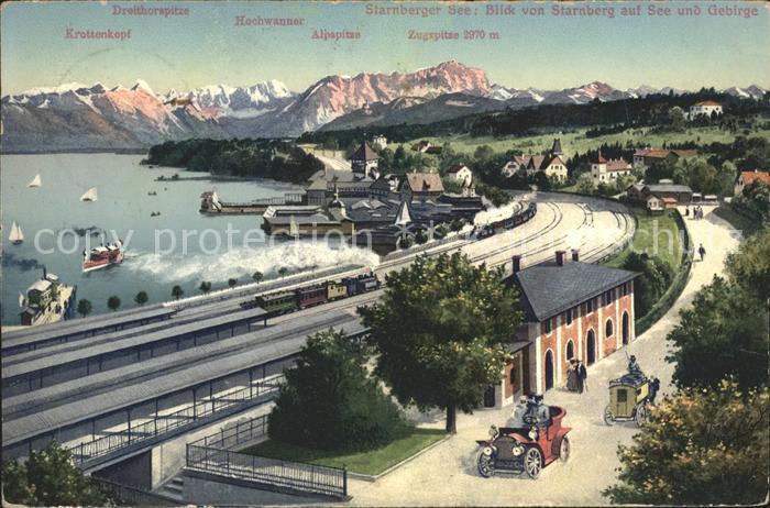 Starnberg See Alpen Bahnhof Zug Hafen Auto Postkutsche