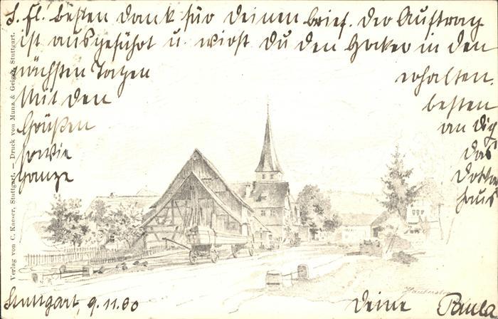 Stuttgart Kuenstlerkarte Kirche Fachwerk