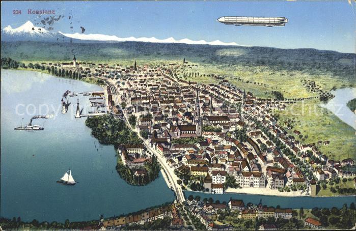 Konstanz Bodensee  mit Zeppelin Vogelperspektive