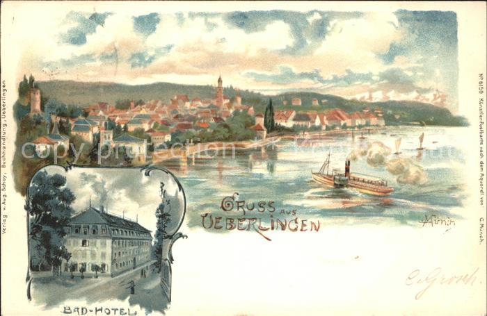 ueberlingen Bodensee Kuenstlerkarte mit Bad-Hotel