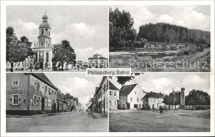 Philippsburg Baden Kirche Bruecke Strassenpartie Denkmal