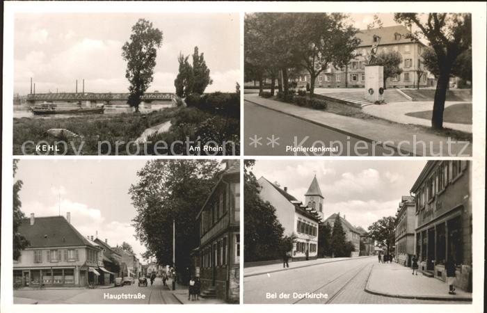 Kehl Rhein Partie am Rhein Pionierdenkmal Hauptstrasse Dorfkirche