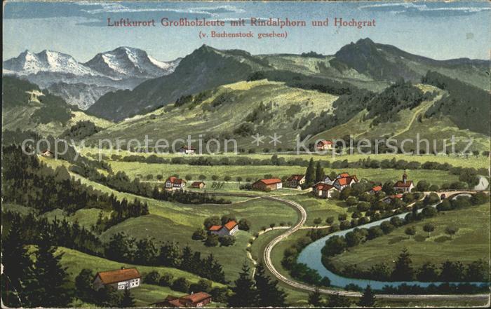 Grossholzleute Gesamtansicht mit Alpenpanorama Rindalphorn Hochgrat