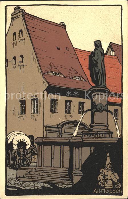 Meissen Elbe Sachsen Altstadt Heinrichsplatz Kuenstlerkarte