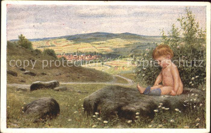 Lauterbach Hessen Gemaelde Kleinkind auf Stein