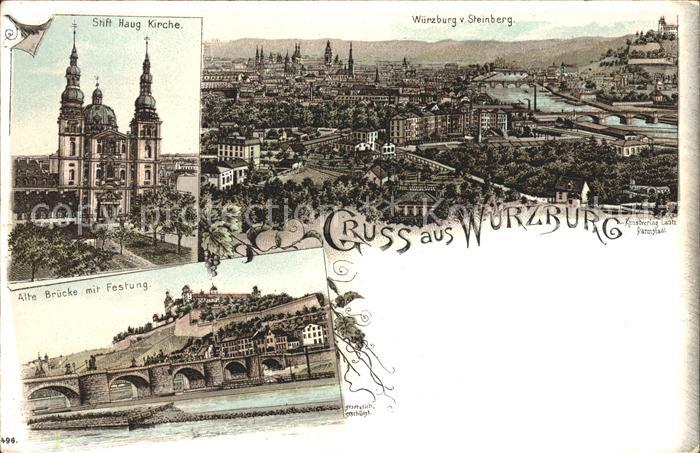 Wuerzburg Blick vom Steinberg Stift Haug Kirche Bruecke Festung
