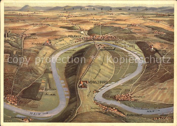 Volkach Panoramakarte Mainschleife Vogelsberg Gasthaus zum Lamm