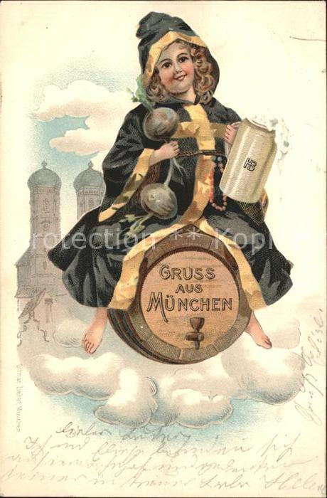 Muenchner Kindl Muenchen Bierfass Bierkrug Litho
