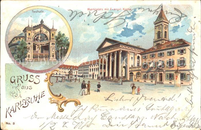 Karlsruhe Baden Festhalle Marktplatz mit Ev. Kirche