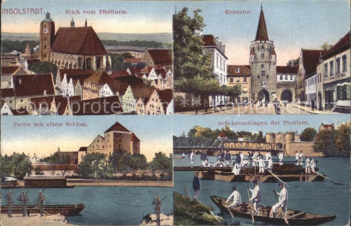 Ingolstadt Donau Blick vom Pfeifturm Kreuztor Partie mit altem Schloss Brueckens