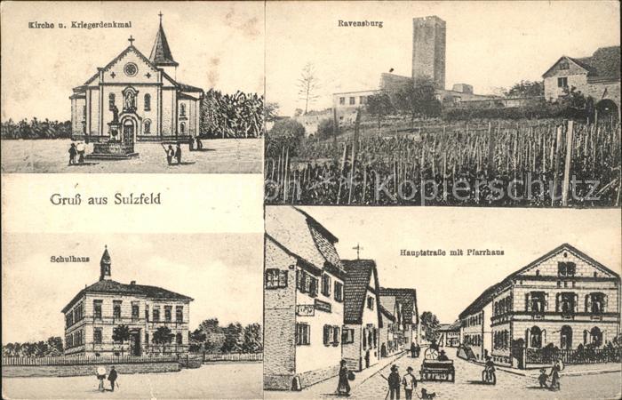 Sulzfeld Baden Kirche Kriegerdenkmal Hauptstrasse mit Pfarrhaus Schulhaus