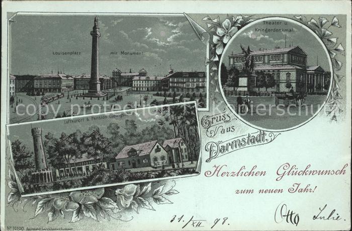 Darmstadt Louisenplatz mit Monument Theater u. Kriegerdenkmal Luftkurort Pension