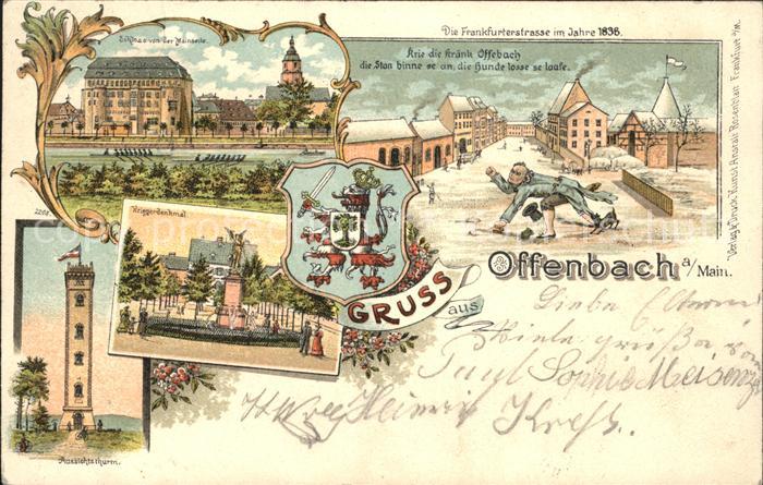 Offenbach Main Kriegerdenkmal Aussichtsthurm Schloss von der Mainseite