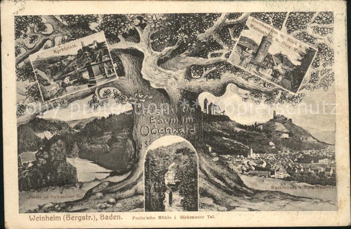 Weinheim Bergstrasse Marktplatz Storchenturm Blick a. Wachenburg