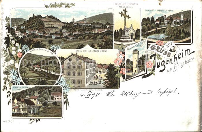 Jugenheim Seeheim-Jugenheim Hotel zur Goldnen Krone  Schloss Heiligenberg Litho
