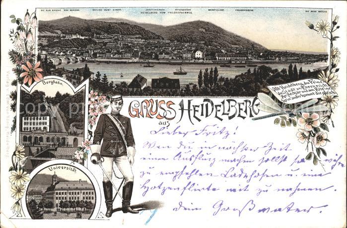 Heidelberg Neckar Bergbahn Uni Schloss Litho
