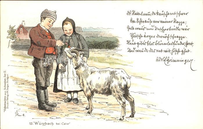 Wuerzbach Trachten Kinder Ziege Gedicht Litho