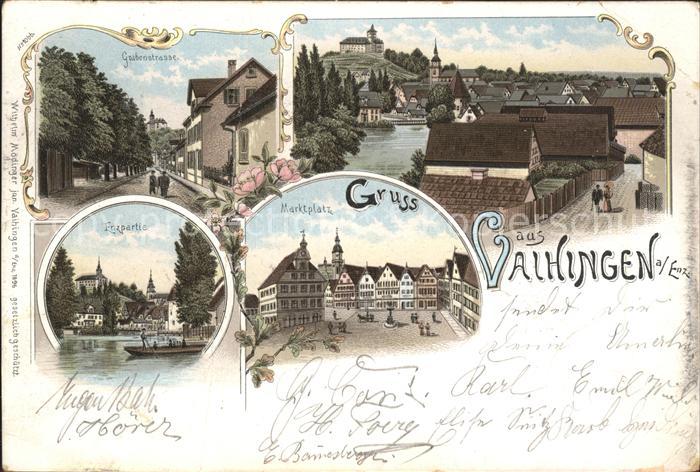 Vaihingen Enz Enzpartie Marktplatz Grabenstrasse Litho