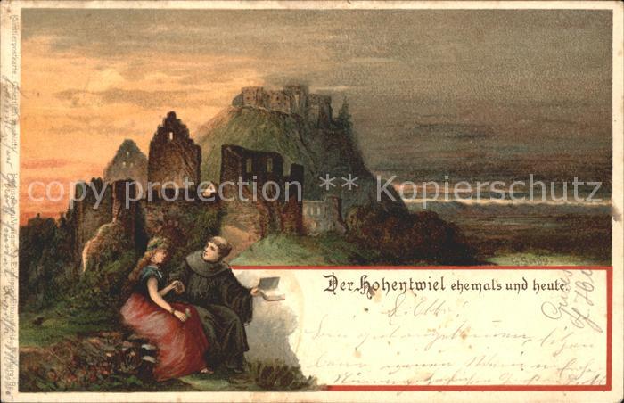 Hohentwiel ehemals und heute Kuenstlerkarte
