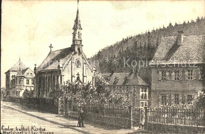 Calw Strassenpartie mit Kirche