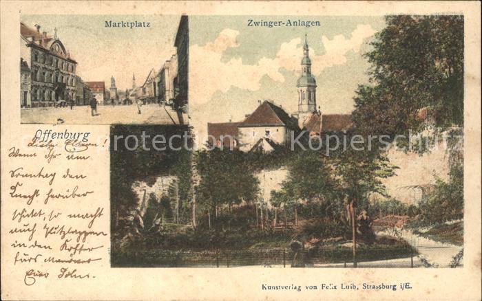 Offenburg Marktplatz Zwinger-Anlagen Litho
