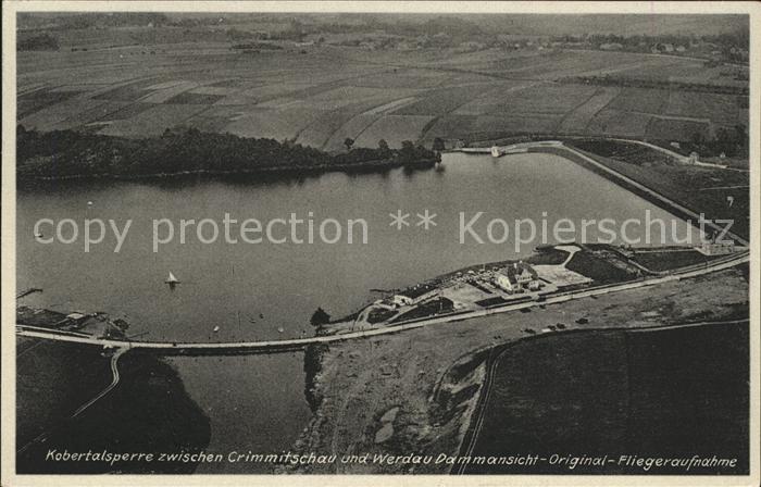 Crimmitschau Kobertalsperre zwischen Crimmitschau Werdau Dammansicht Fliegeraufn