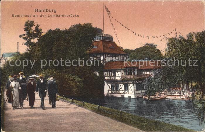 Hamburg Bootshaus an der Lombardsbruecke Litho