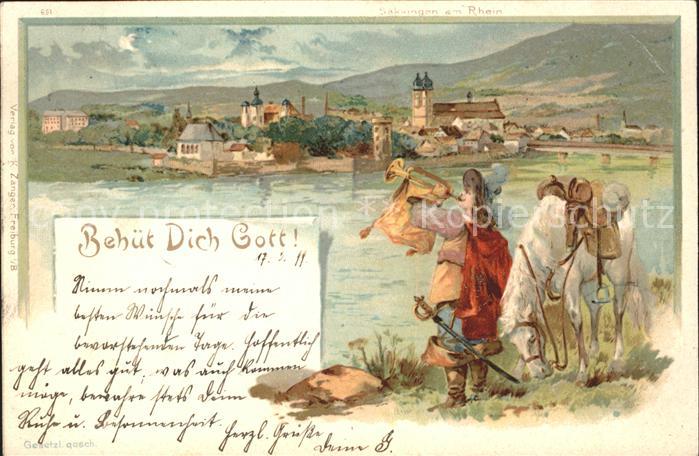 Saeckingen Rhein Bruecke Pferd Trompete Bahnpost