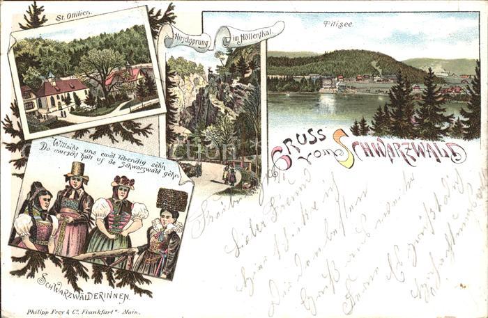 Titisee-Neustadt St. Ottilien Hirschsprung Hoellenthal Schwarzwaelderinnen Litho