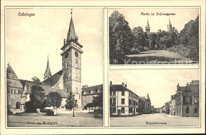oehringen Hohenlohe Partie im Schlossgarte Bahhofstrasse Partie am Markplatz