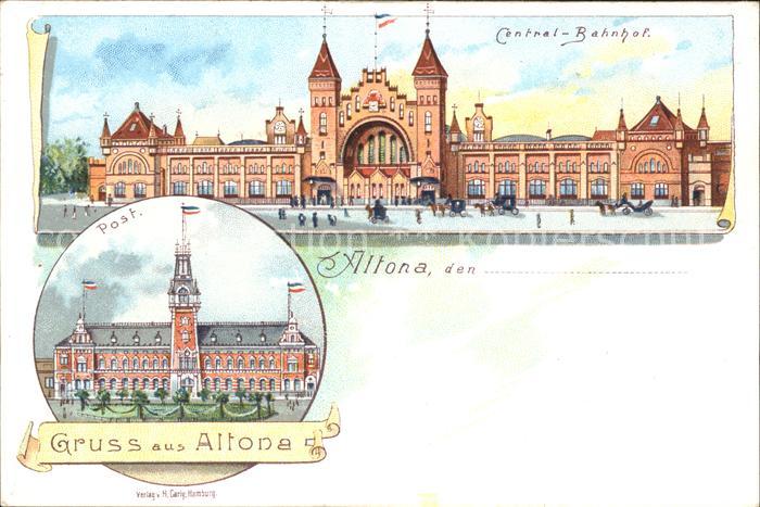 Altona Hamburg Cantral-Bahnhof Post Litho