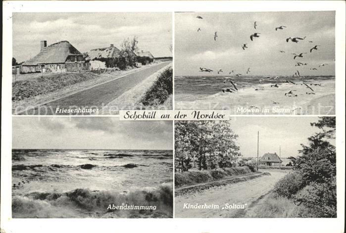 Schobuell Husum Friesenhaeuser Moewen im Storm Kinderheim Soltau Abendstimmung