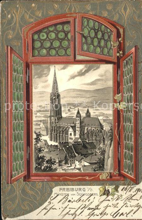 Freiburg Breisgau Fensterkarte Muenster vom Schlossberg Bahnpost