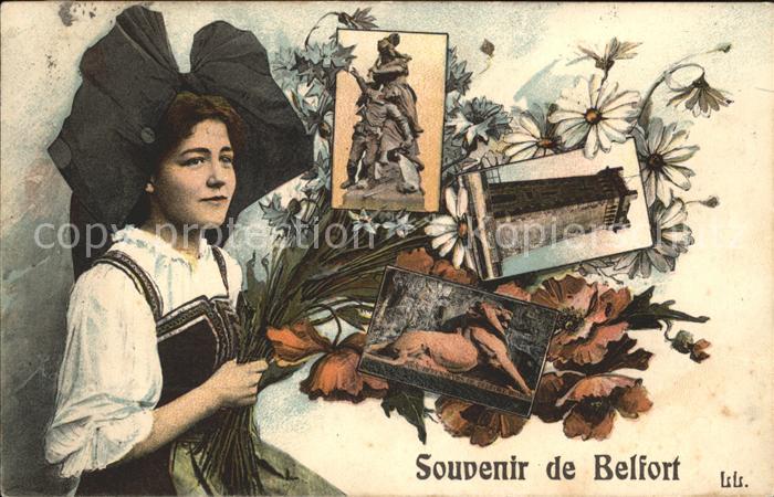 Belfort Alsace Trachten Blumen Denkmal Turm Skulptur