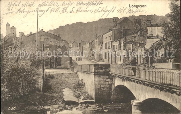 Longuyon Strassenpartie Brücke Trümmer 1. Weltkr