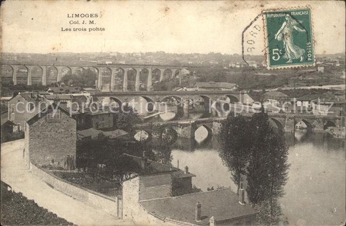Limoges Haute Vienne Les trois ponts Stempel auf AK