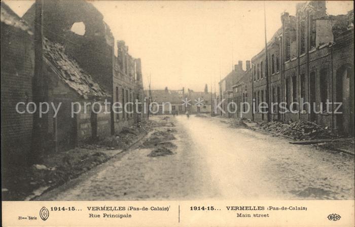 Vermelles Rue Principale Ruines Grande Guerre Truemmer 1. Weltkrieg