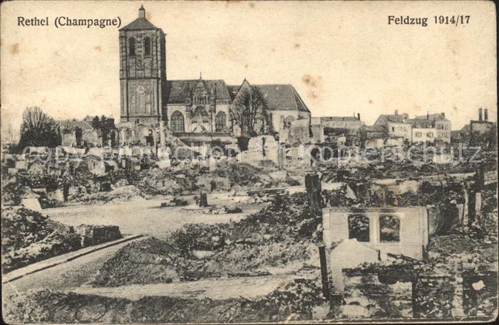 Rethel Ardennes Kirche Feldzug 1914-1917 Trümmer 1. Wel