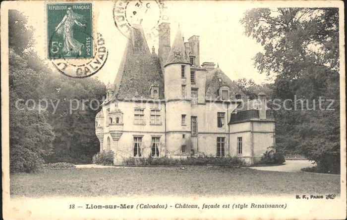 Lion-sur-Mer Chateau Stempel auf AK